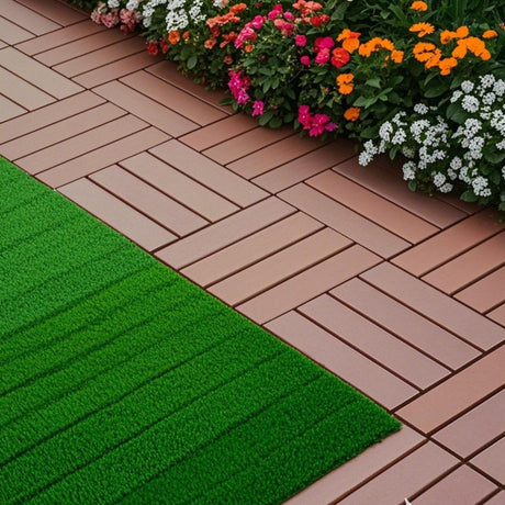 Interlocking Decking Waterproof Outdoor Indoor Flooring Tiles (Set of 44) - Brown