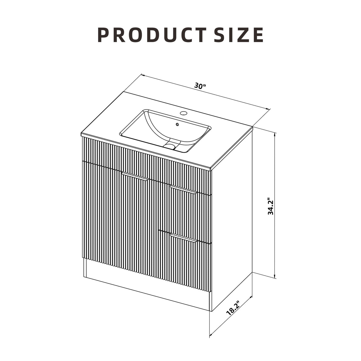 Bathroom Vanity With Sink, Freestanding Fluted Cabinet With 1 Door And 2 Drawers - Natural Walnut
