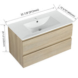 Wall Mounted Bathroom Vanity & Sink, 2 Soft Close Drawers