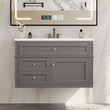 Modern Wall Mounted Floating Cabinet With Double Drawer And Sink