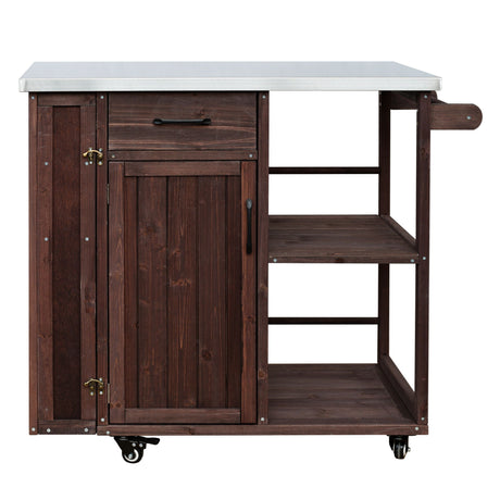 Outdoor Kitchen Island Prep Station With Lockable Wheels, Ample Storage, Towel & Spice Racks