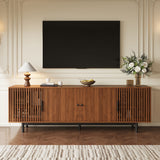 TV Stand, Media Console & Soft Closing Hinges, Adjustable Shelves, Slatted Doors - Walnut