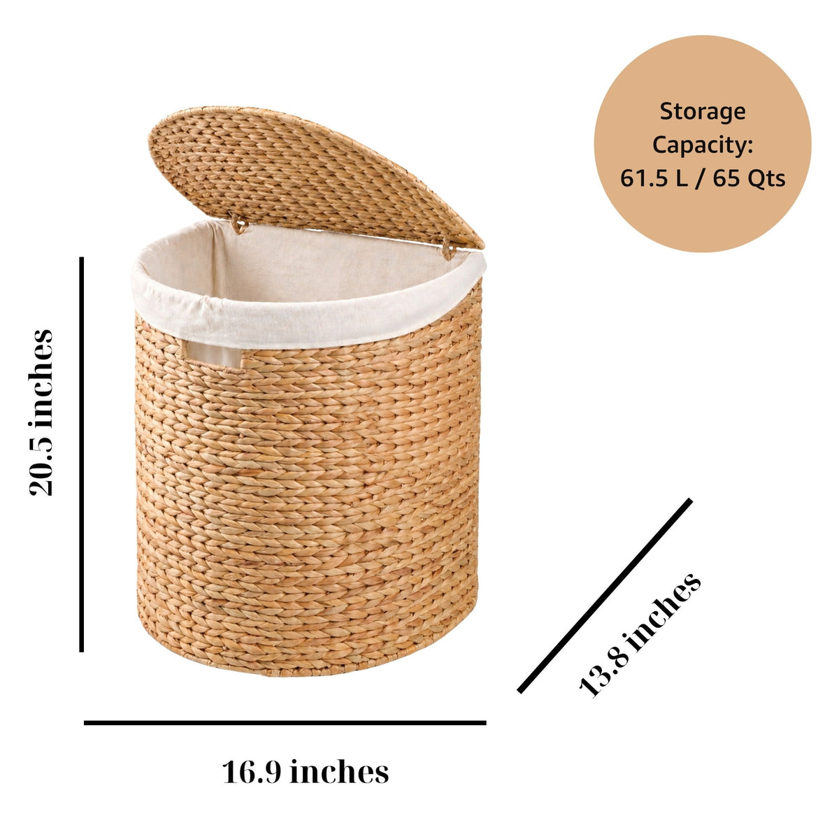 Half Oval Laundry Hamper With Lid - Light Brown