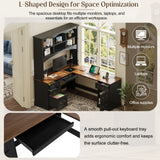 Space Saving L-Shaped Computer Desk With Keyboard Tray & Charging Stations