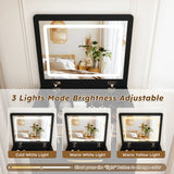 3 In 1 Vanity Desk With Open Top Mirror, Glass Desktop Makeup Set With 3 Drawers, Compact Dressing Table For Bedroom - Black