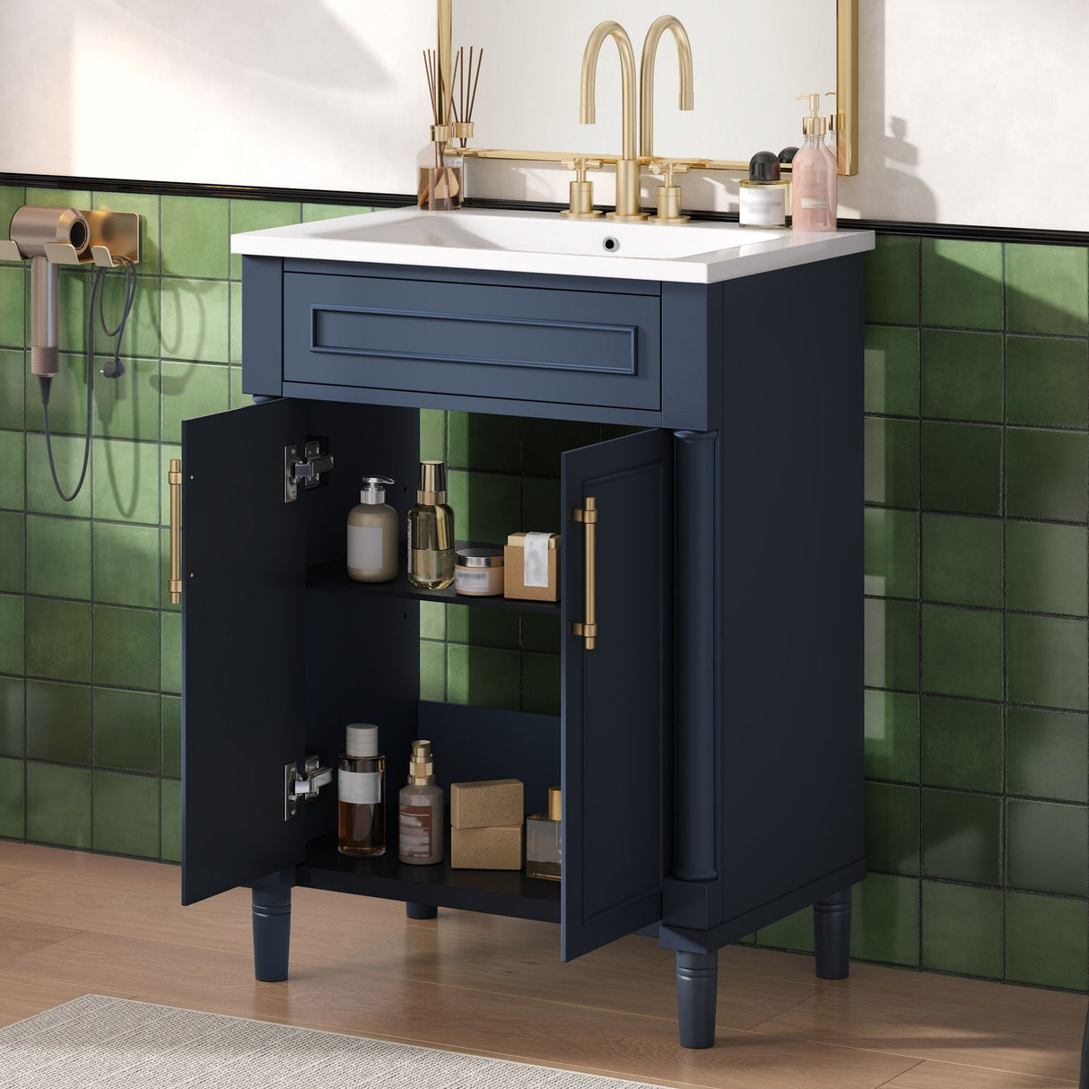 Bathroom Vanity With Integrated Sink, 2 Door Cabinet, Single Sink For Small To Medium Bathrooms