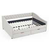 Upholstered Tufted Daybed With Drawers, Waved Arms