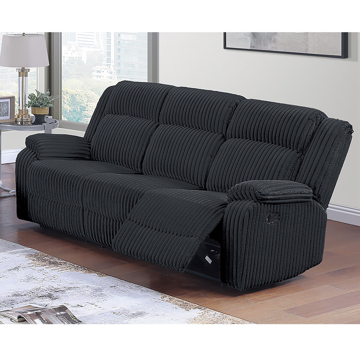 Motion Reclining Sofa With Seat And Adjustable Footrests For Living Room - Black