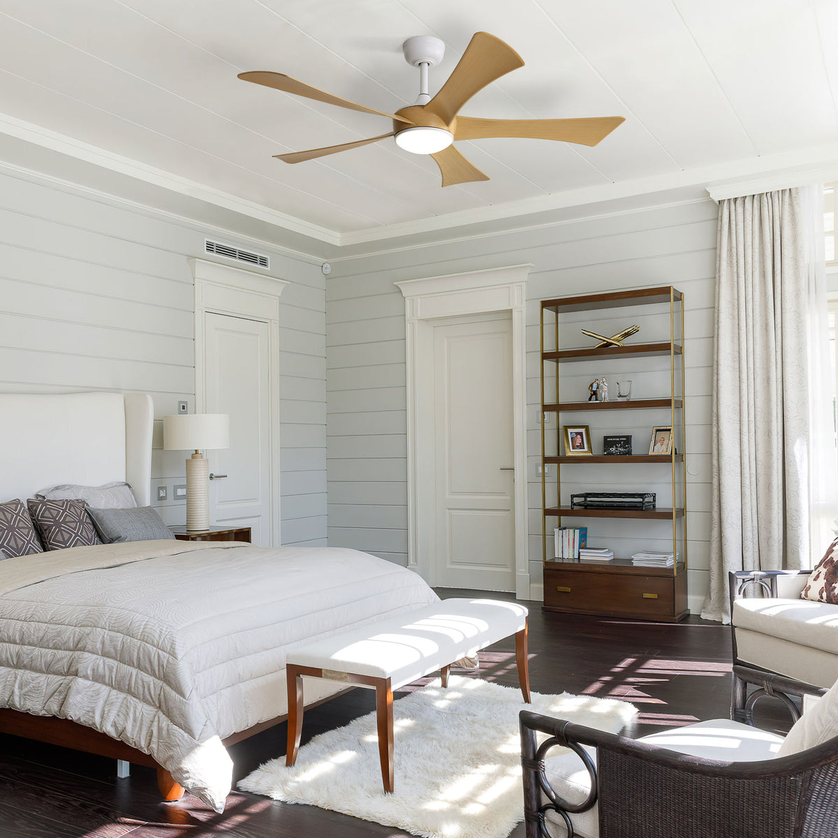 52" Ceiling Fan With 22W LED Light And Remote Control, 50 / 10 / 24 Downrod - White