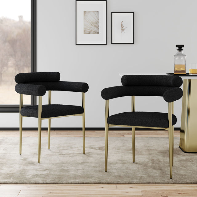 Dining Chairs (Set of 2), Mid-Century Modern Dining Chairs, Kitchen Dining Room Chairs, Round Boucle Backrest Sherpa Dining Chair With Brushed Bronze Metal Legs - Chair Sets - Alpine Outlets