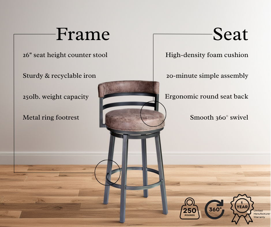 Madrid - 26" Barstool - Mineral Finish With Bandero Tobacco Upholstery