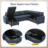 U - Shaped Convertible Sectional Sofa Bed With Storage, USB Charger & Cup Holders