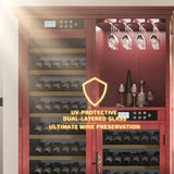 Wine Cooler With Dual Zone Temperature Control, Vacuum Insulated Door, LED Lighting, 158 Bottle Capacity - Cherry
