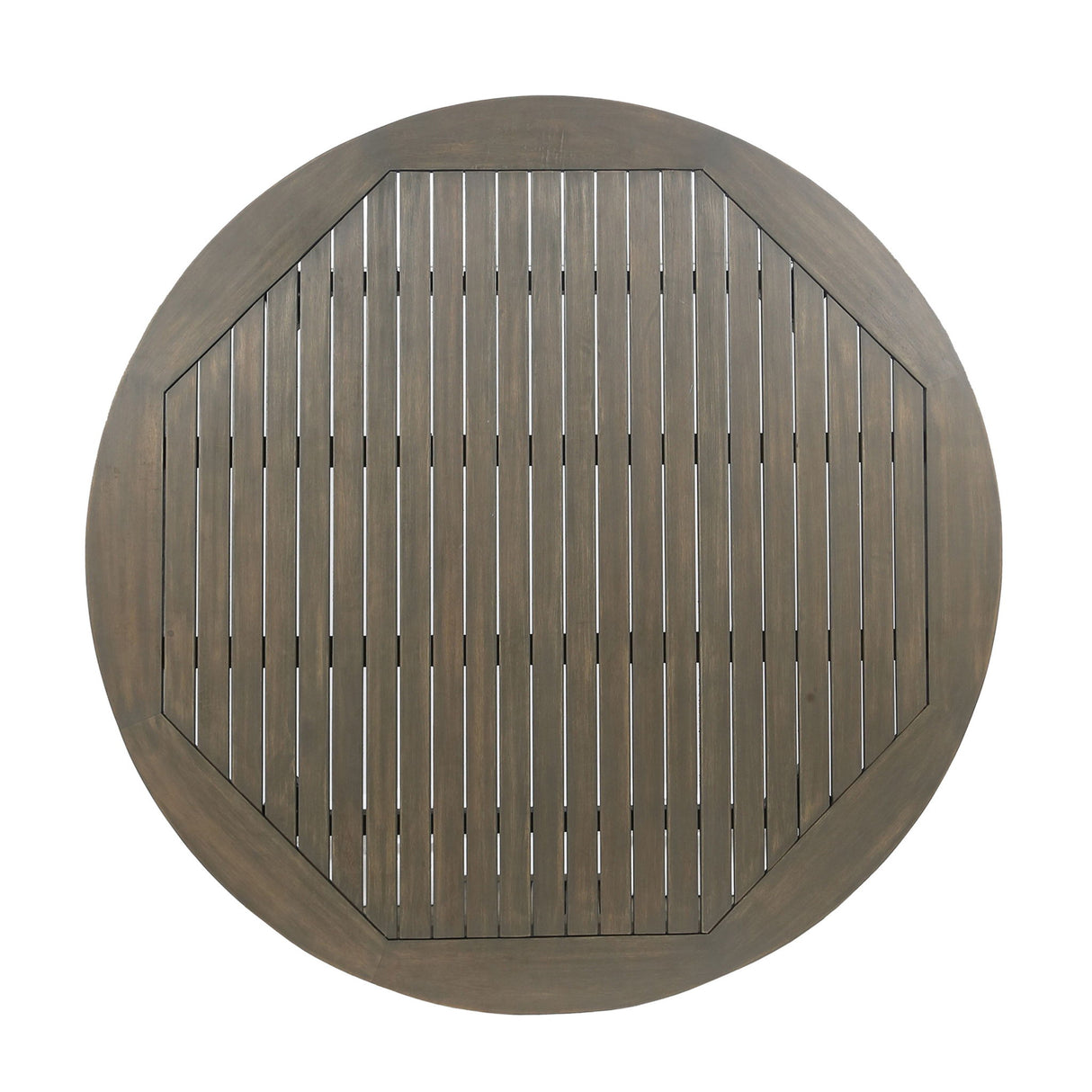 Round Outdoor Patio Table With Slatted Top - Gray