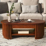Fluted Oval Coffee Table With Drawers, 2 Tier Cocktail Table