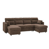Convertible Sectional Sofa With Storage Chaise, Cup Holders And Pull Out Sleeper