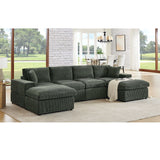 Upholstered Symmetrical Modular Sectional With 6 Seating Options And Movable Ottomans - Dark Green