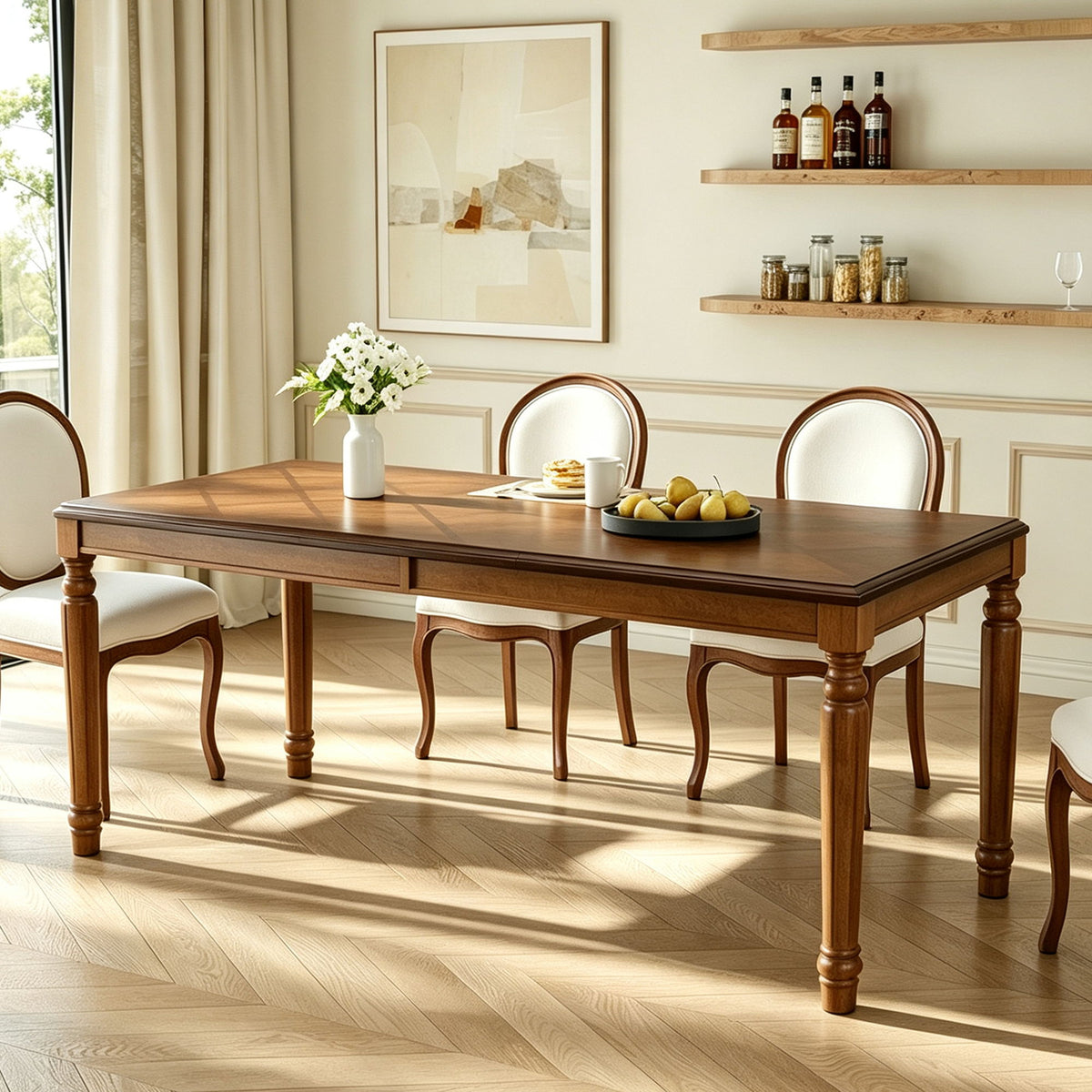 Rectangular Dining Table With Framed Top And Turned Legs - Walnut