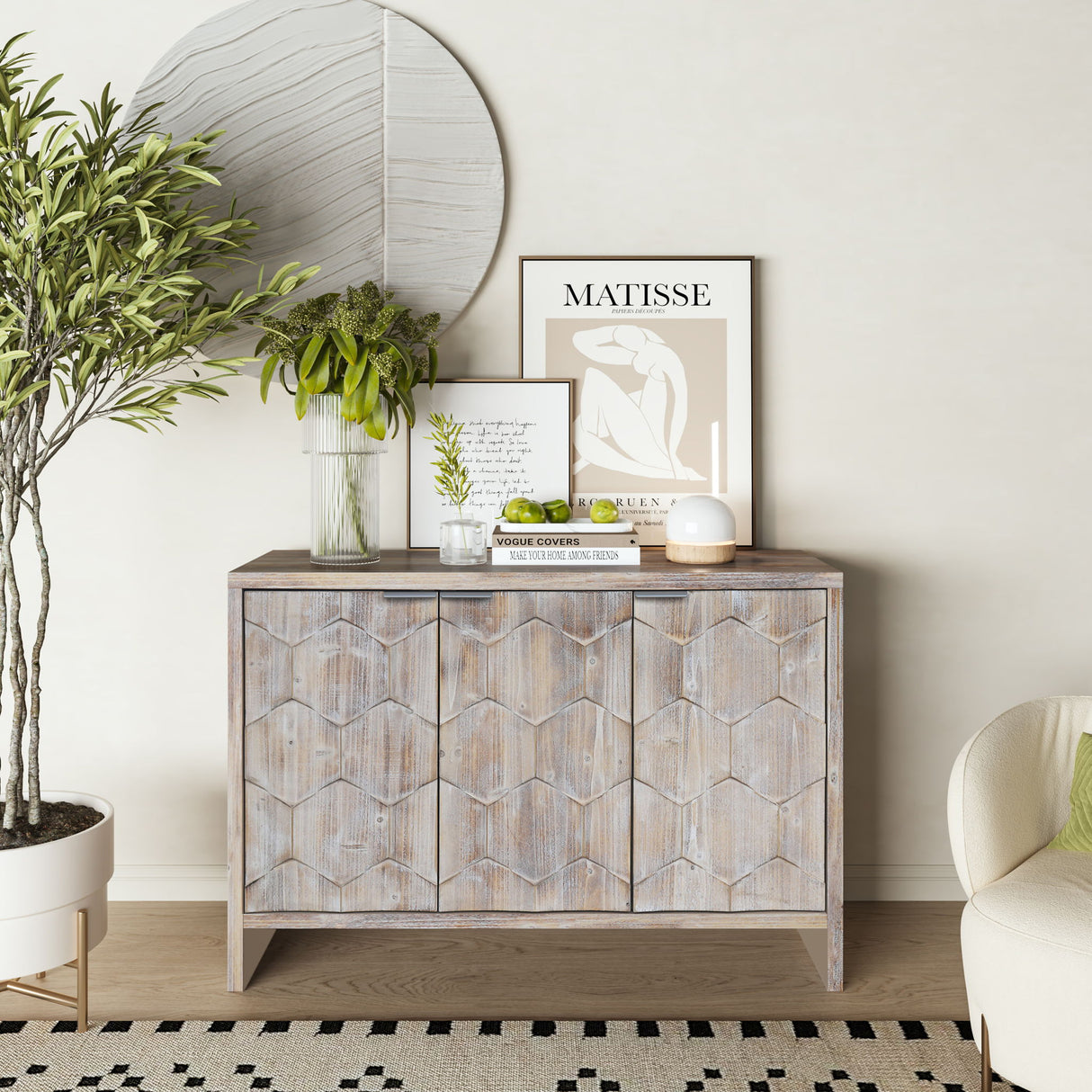 Accent Cabinet Sideboard Buffet Wooden Storage Server in Light Brown