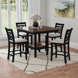 Brooks - 5 Piece Counter Set With Table And 4 Upholstered Seat & Wood Back Chairs - Medium Brown & Black