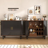 Fluted Liquor & Coffee Bar Cabinet With 6 Wine Racks And 3 Glass Holders