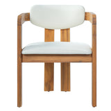 5-Piece Outdoor Acacia Wood Round Dining Set Beige Cushion