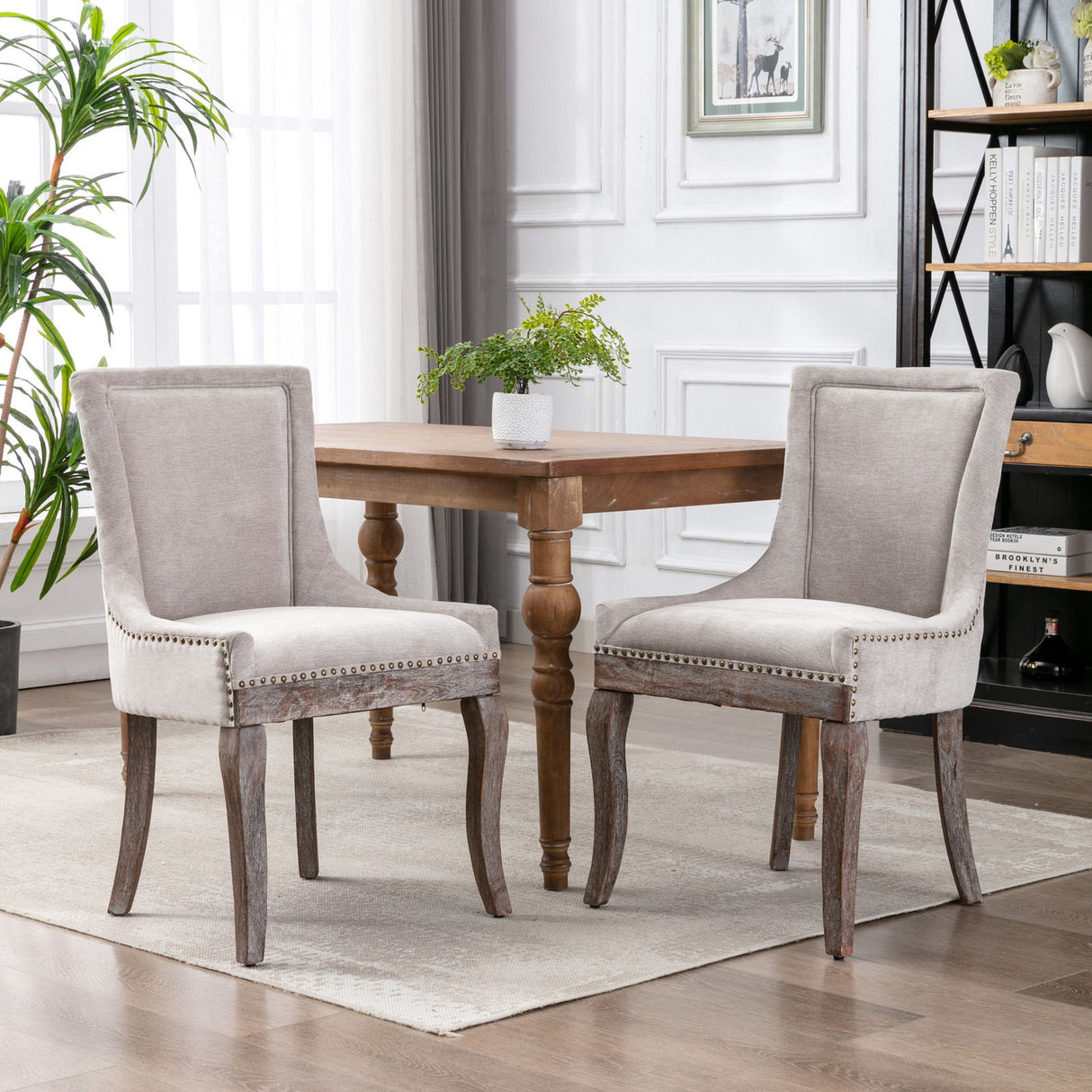 Ultra Side Dining Chair,Thickened Fabric Chairs With Neutrally Toned Solid Wood Legs, Bronze Nail Head (Set of 2) - Chair Sets - Alpine Outlets