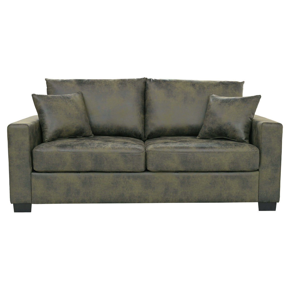 2 Seater Sofa, 2 Throw Pillows For Living Room - Olive Green