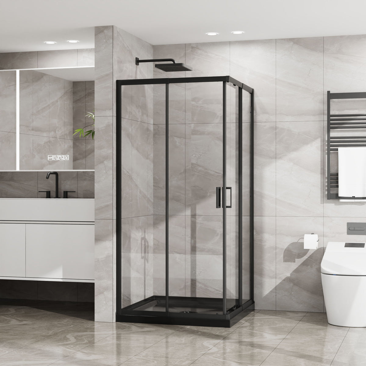 Corner Sliding Shower Door Combo With Base (No Drain Kit)