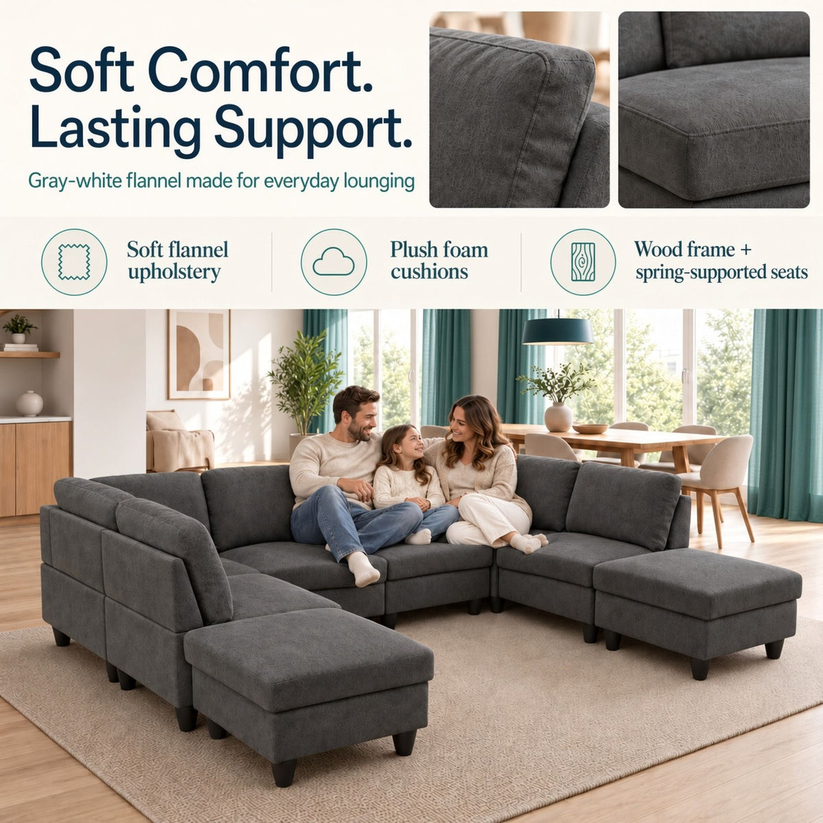 8 Piece Modular U - Shape Sectional Sofa