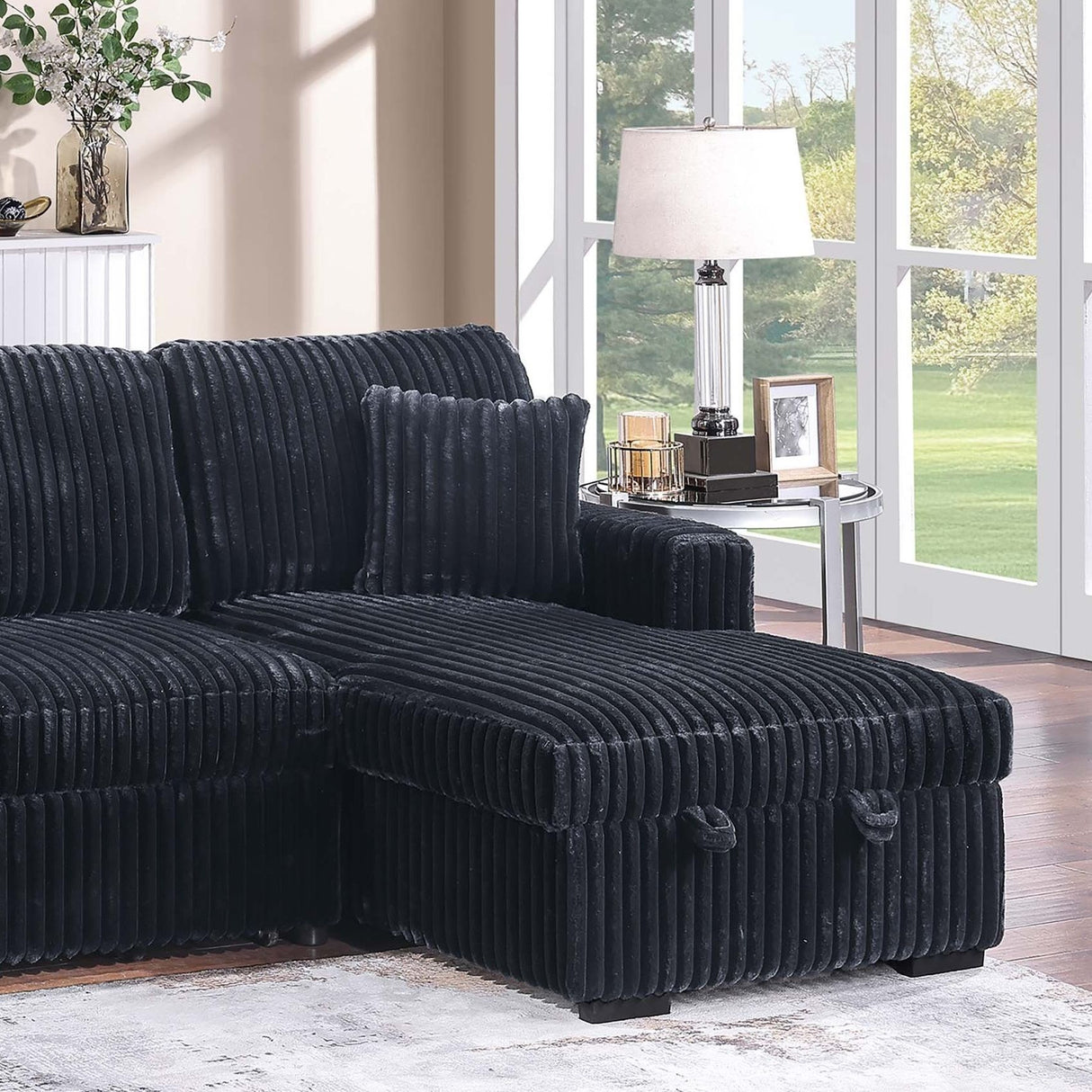 Convertible Sectional Upholstered Sleeper Sofa With Storage Chaise