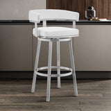 Lorin - 26" Faux Leather And Brushed Stainless Steel Swivel Bar Stool - White