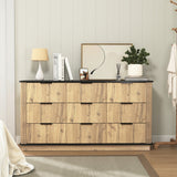 Modern 9 Drawer Cabinet With Metal Rounded Corners Multi Functional Storage - Black