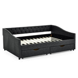 Full Size Upholstered Daybed With Tufted Back And Nail Trimmed Waved Arms - Dark Gray