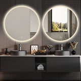 Round LED Bathroom Mirror With Adjustable Lights, Anti Fog & Dimmable For Home Decor - Silver