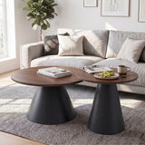 Nesting Coffee Table, Adjustable Foot Pads For Living Room (Set of 2) - Walnut / Black