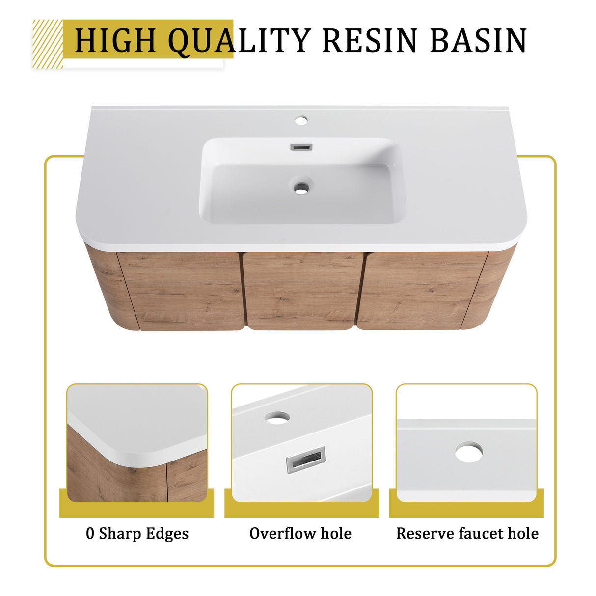 Wall Mounted Bathroom Vanity With Sink, 3 Soft Close Doors