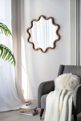 Wooden Accent Mirror With Unique Frame, Wall Mirror For Living Room Bedroom Entryway - Brown - Wall Mirrors - Alpine Outlets