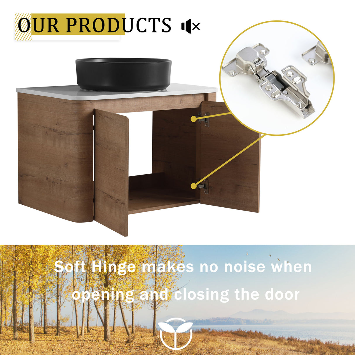 Wall Mounted Bathroom Vanity With Art Sink, 2 Storage Shelves, Soft Close Door