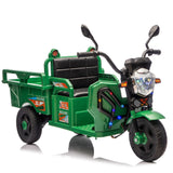 12V Kids Electric 3 Wheel Cargo Truck, 2Wd, Anti Slip Wheels, Large Storage, Extra Wide Seat With LED Lights & Music - Green