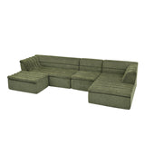U-Shaped Modular Sectional Sofa With Chaise And Movable Ottoman With Wave-Shaped Armrest