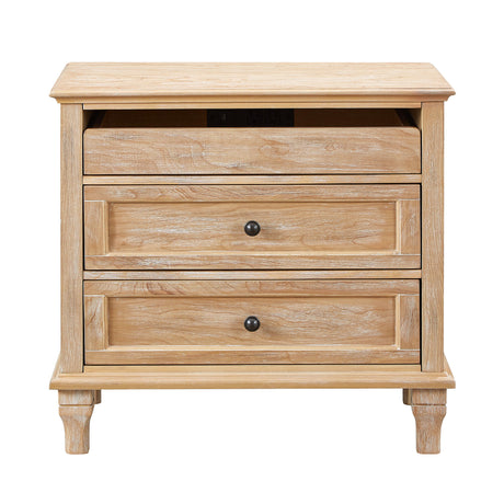 Nightstand With Charging Station, 3 Drawer Storage Table