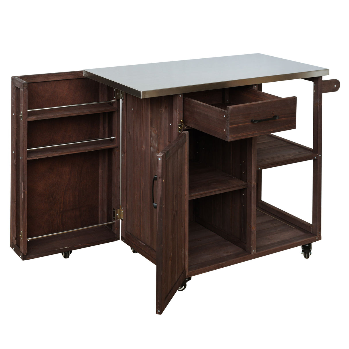 Outdoor Kitchen Island Prep Station With Lockable Wheels, Ample Storage, Towel & Spice Racks