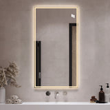 LED Bathroom Vanity Wall Mirror With Straight Edge Design, Frosted Glass Finish, Anti Fog, Dimmable 3 Color Lighting - Silver