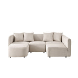 L-Shaped Modular Sectional Sofa With Ottoman, Living Room Furniture Set - Beige
