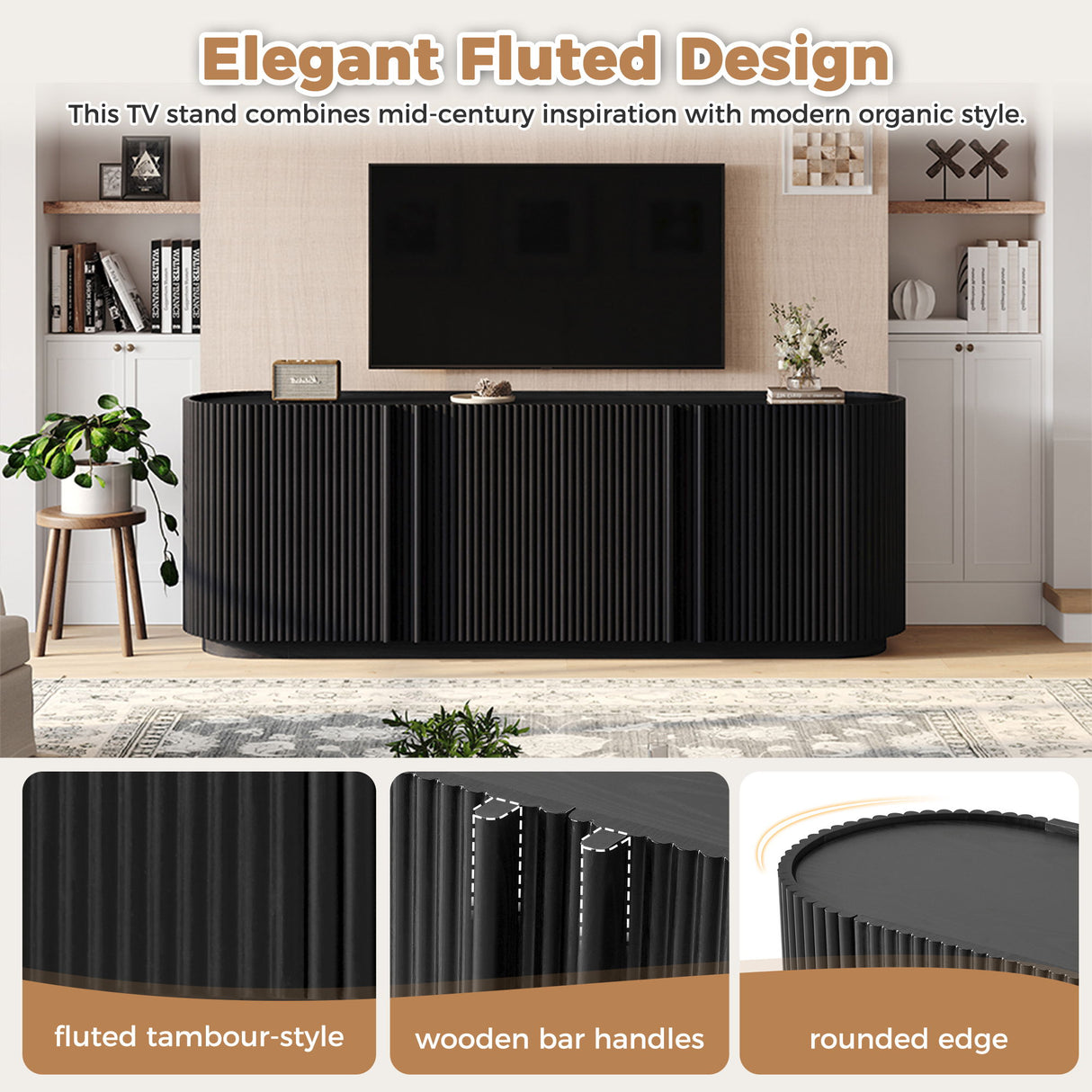 TV Stand With Fluted Tambour Style Door