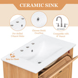 Bathroom Vanity With Sink, Flip Drawer & Adjustable Shelf - Natural