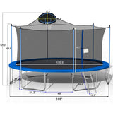 16Ft Trampoline For Adults & Kids With Basketball Hoop, Double-Sided Cover, Outdoor Trampolines With Ladder And Safety Enclosure Net For Kids And Adults - Blue - Trampolines - Alpine Outlets