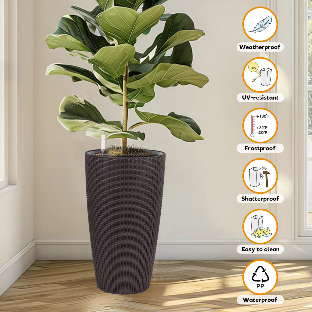 Tall Planters Set With Water Level Monitor And Auto Watering