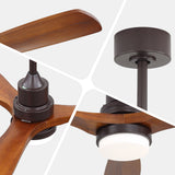 52" Ceiling Fan With LED Light, 3 Adjustable Color Temperatures, Reversible DC Motor For Living Room & Bedroom - Coffee